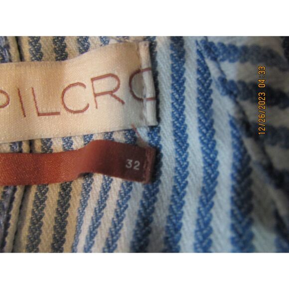 ANTHROPOLOGIE PILCRO SHORTALLS SIZE 32 STRIPED RAILROAD SHORTS BLUE WHITE bibs - Picture 4 of 13